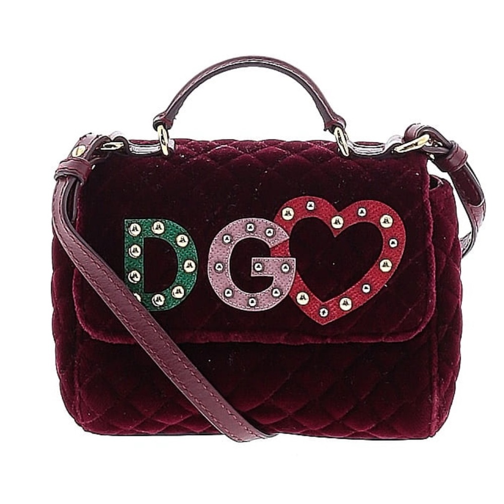 Girls Velvet Quilted Bag in Burgundy with 'DG' Logo